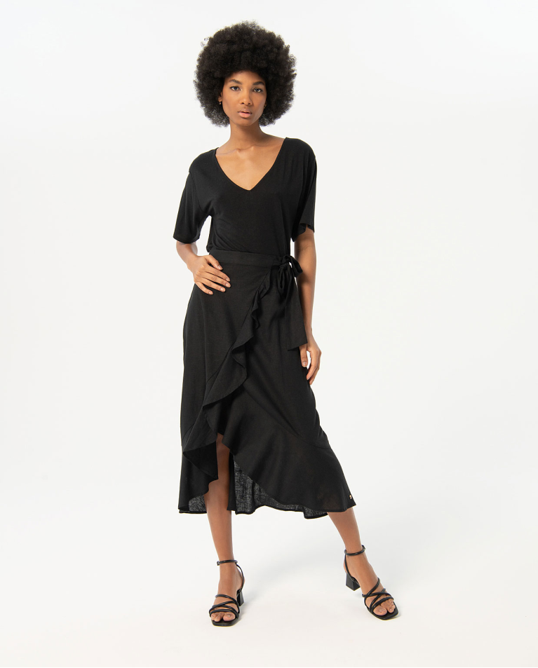 Plain ruffled sarong skirt Black