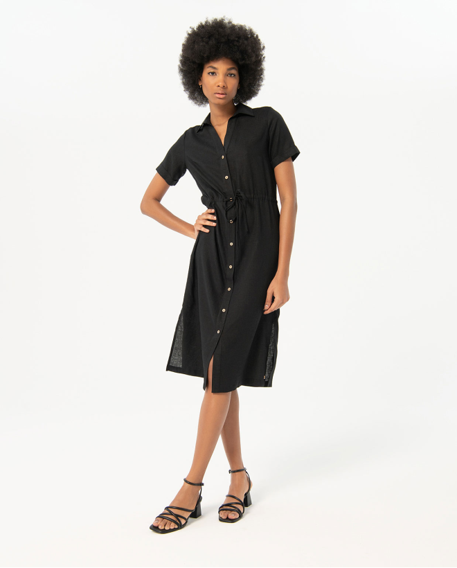 Robe chemise midi unie avec...