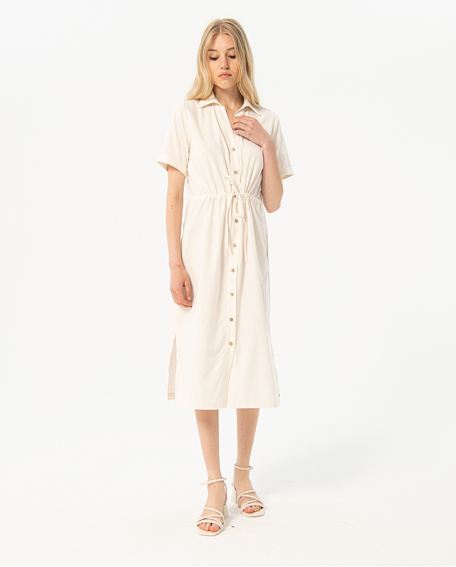 Robe chemise midi unie avec...