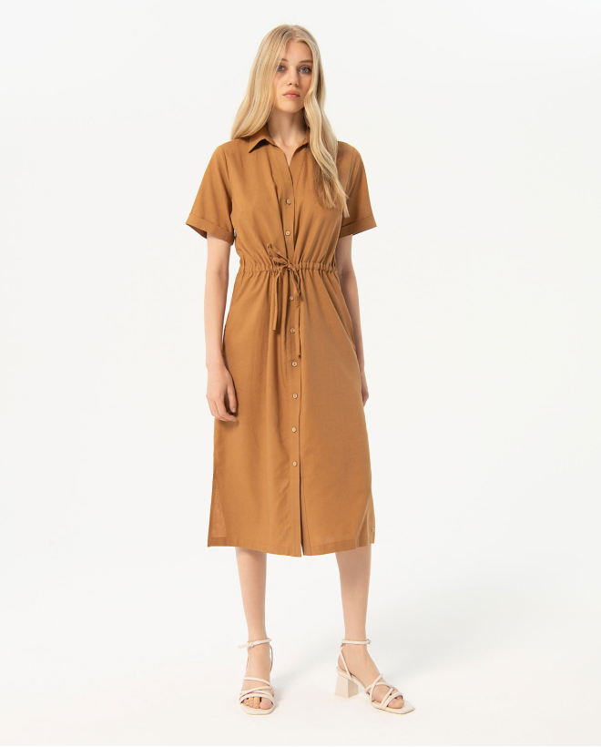 Plain midi shirt dress with...