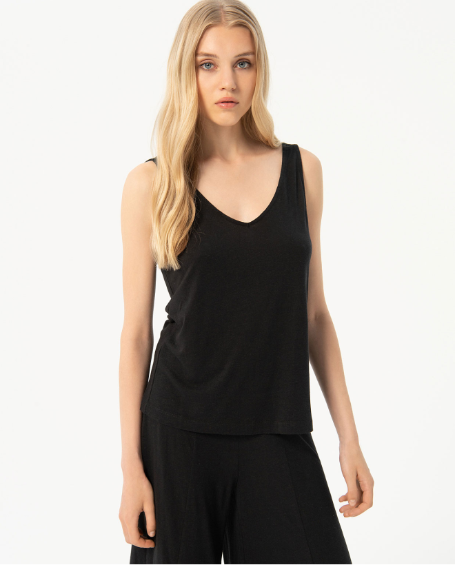 Wide plain tank top Black