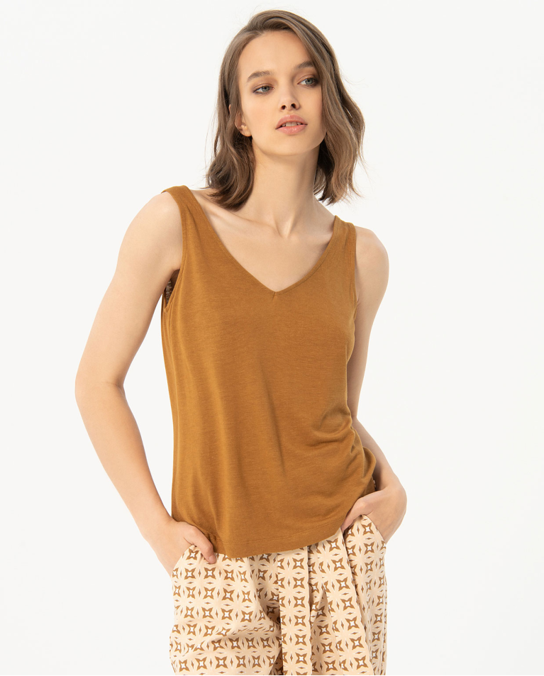 Wide plain tank top Camel