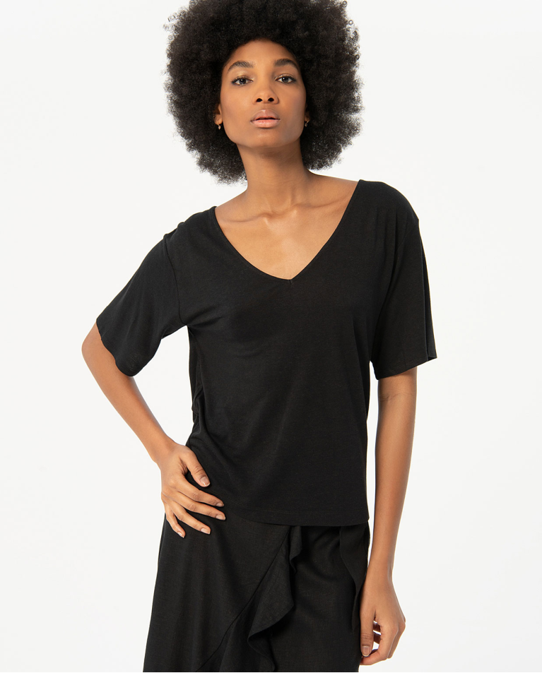 Wide plain short sleeve t-shirt Black