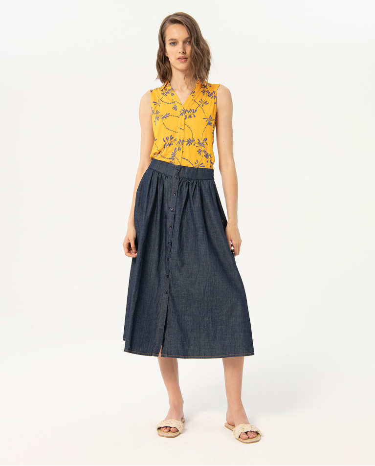 Midi skirt with waistband Navy blue