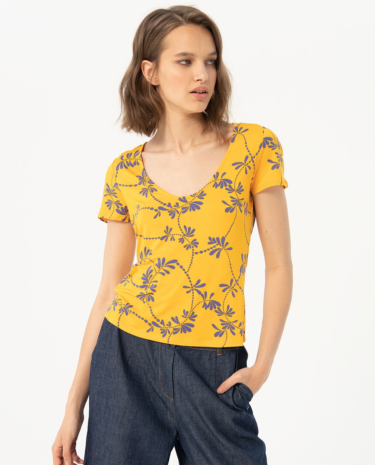 T-shirt élastique à manches courtes Jaune