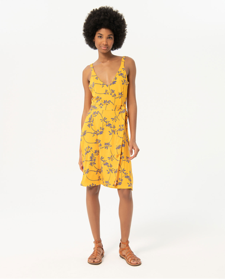 Printed elastic short dress Yellow