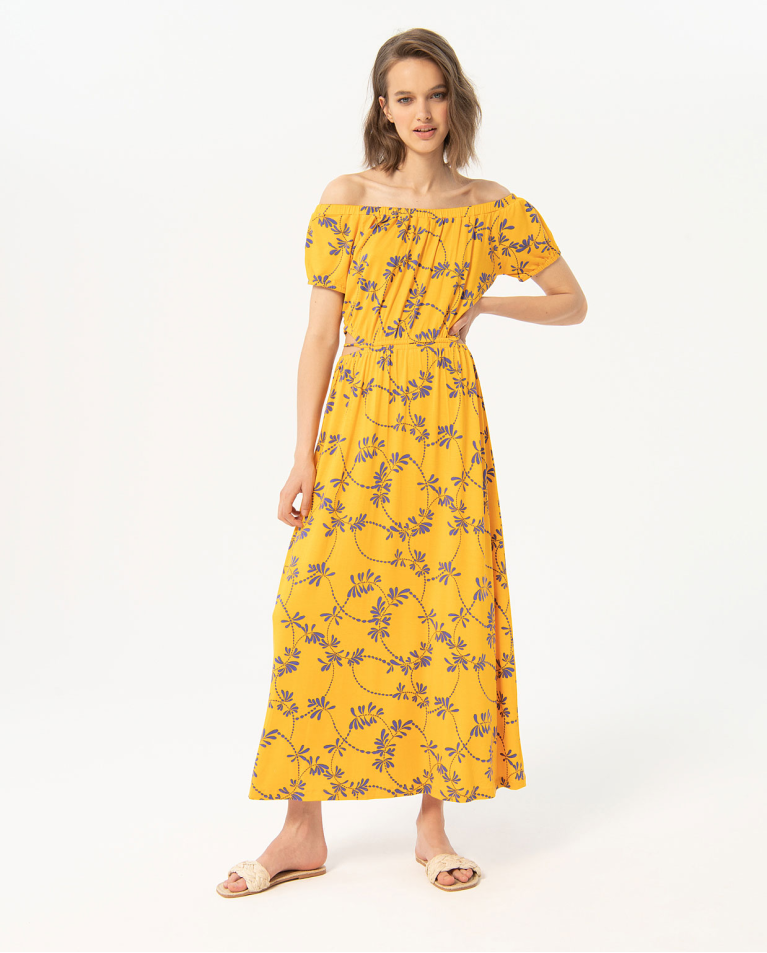 Robe longue avec fentes à la taille Jaune