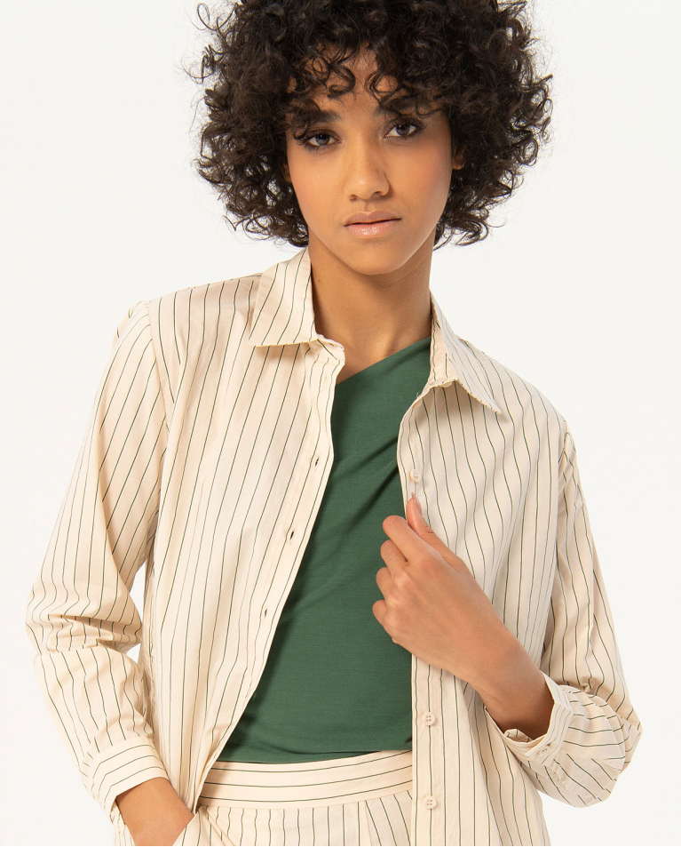 Long sleeve pinstripe shirt Ecru