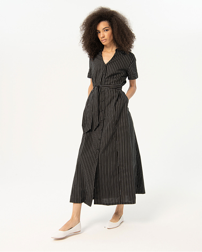 Pinstripe shirt dress Black