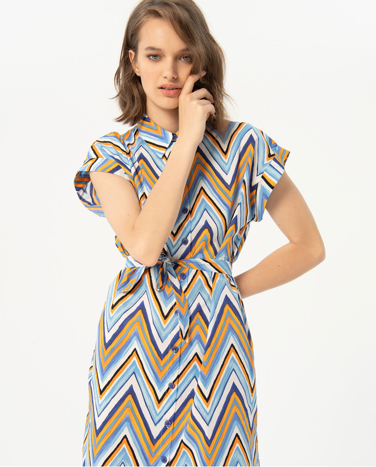 Printed midi shirt dress Blue