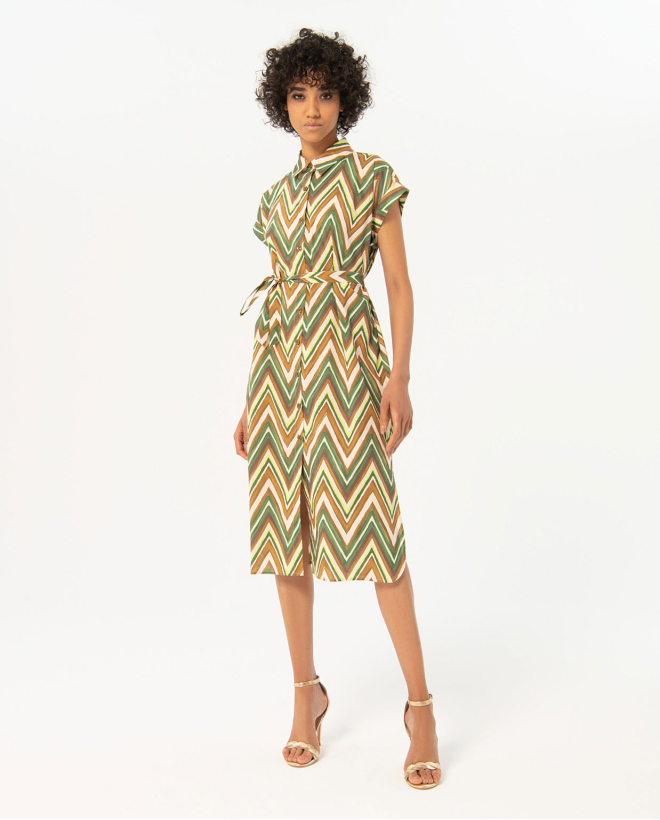 Printed midi shirt dress Green