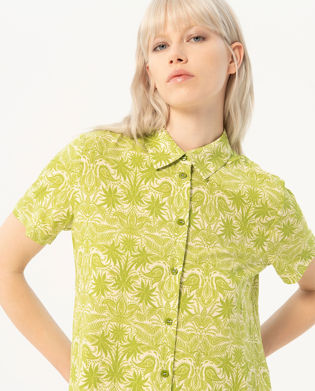 Chemise imprimée à manches courtes Vert