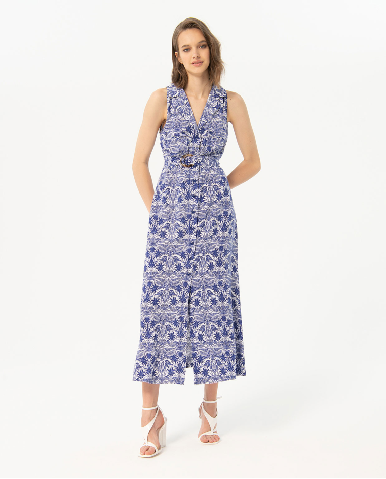 Robe longue imprimée Bleu