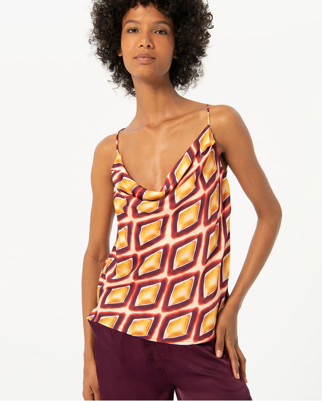 Printed satin strapless top...