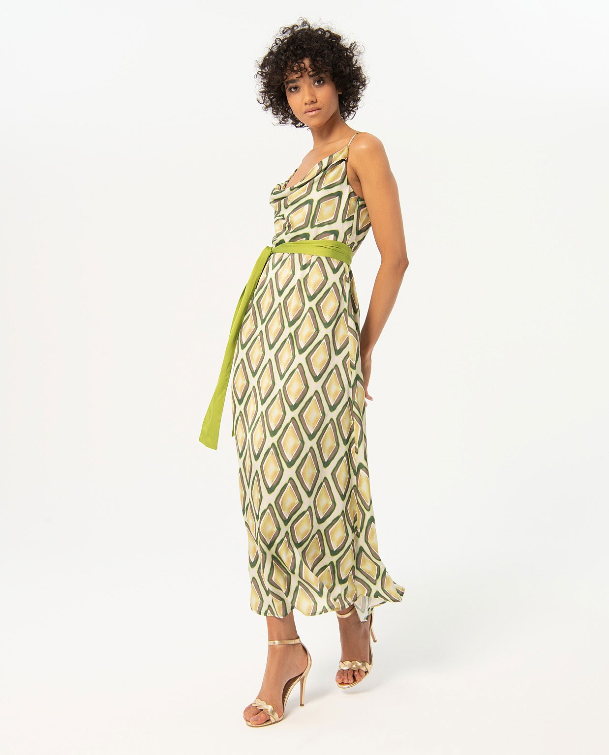 Robe longue en satin imprimé Vert