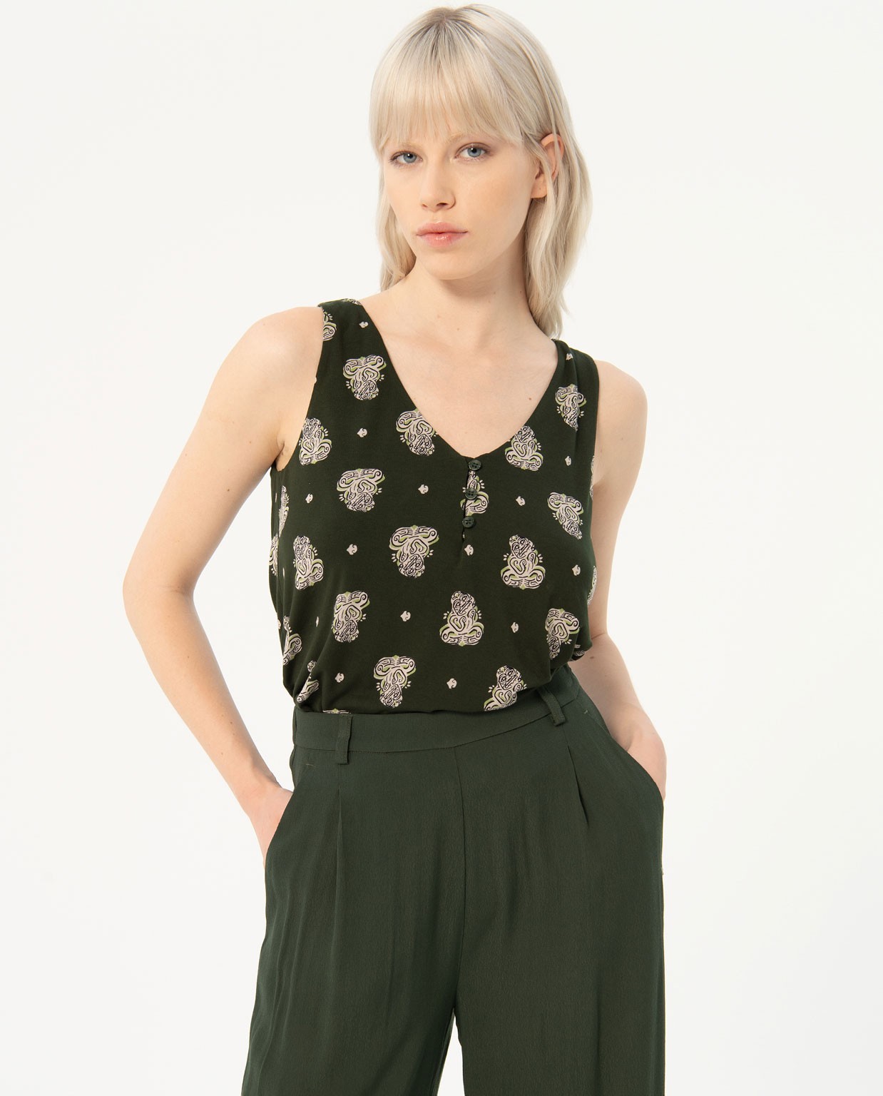 Printed sleeveless t-shirt Khaki