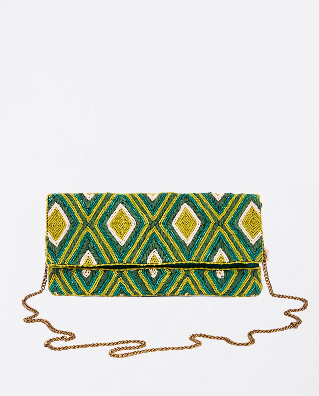 Beaded and raffia clutch Green