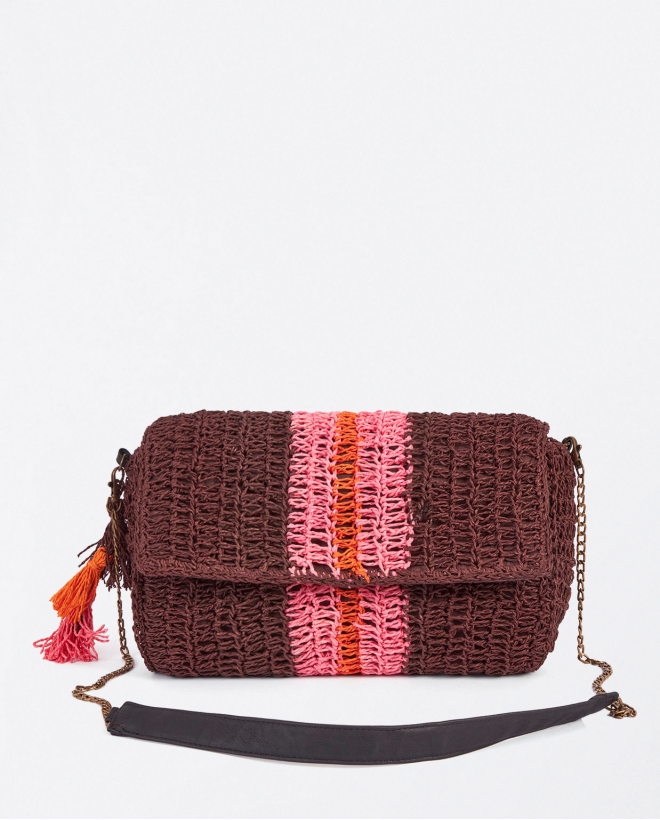 Color raffia shoulder bag Brown