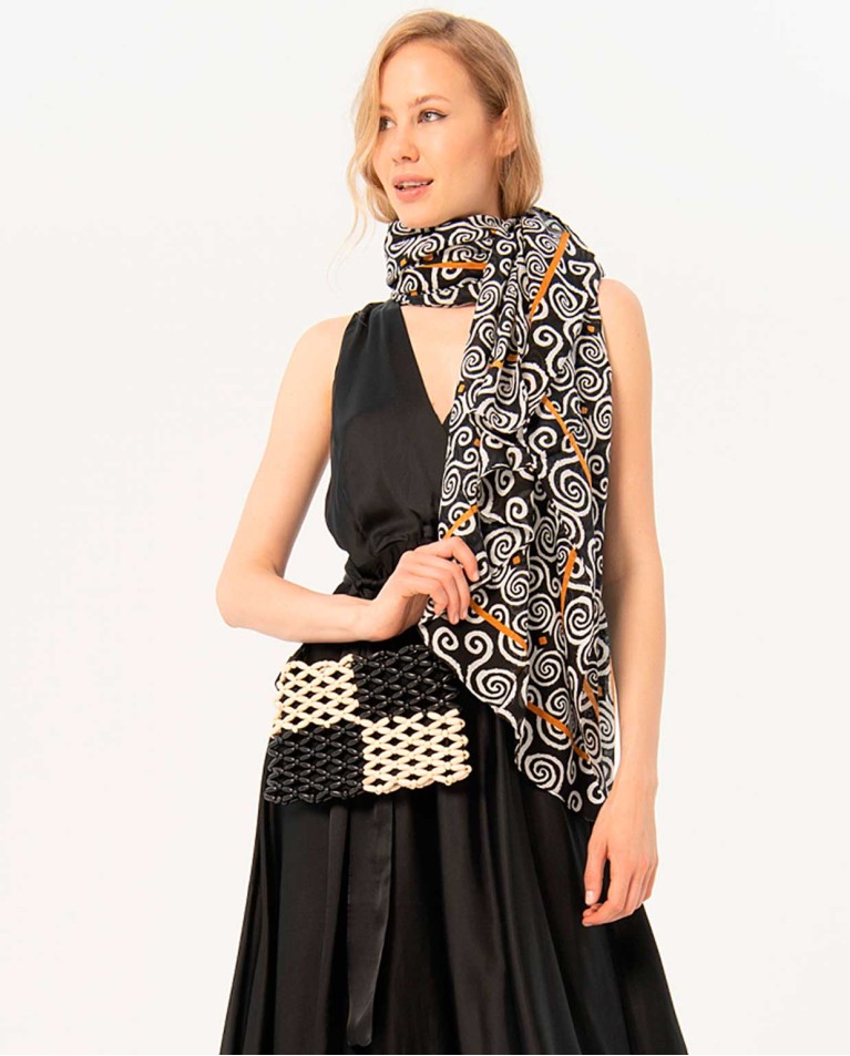 Printed sarong scarf Black