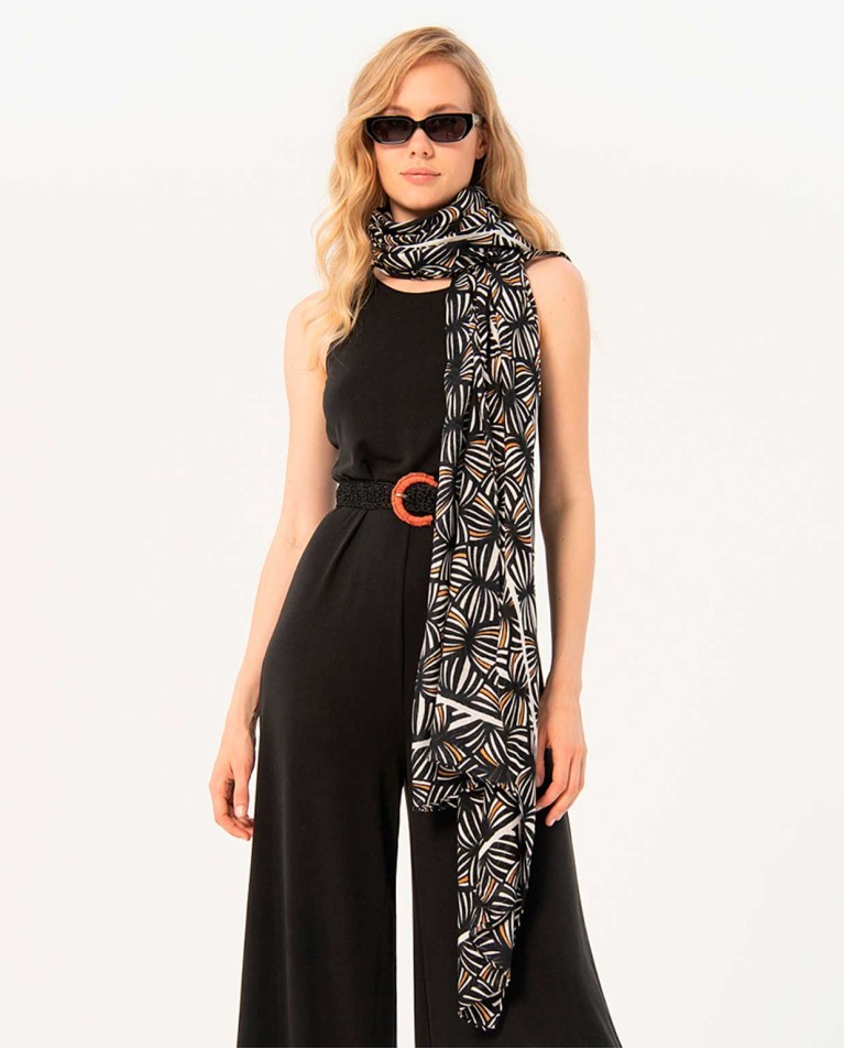 Printed sarong scarf Black