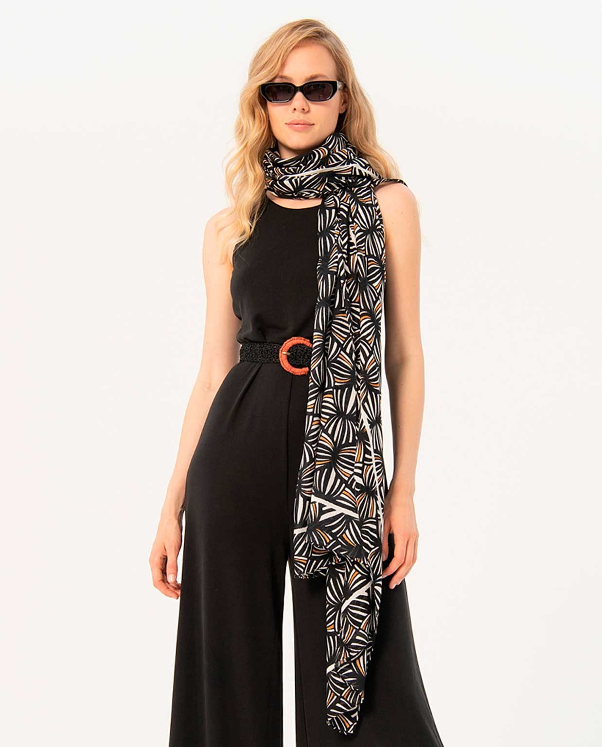 Printed sarong scarf Black