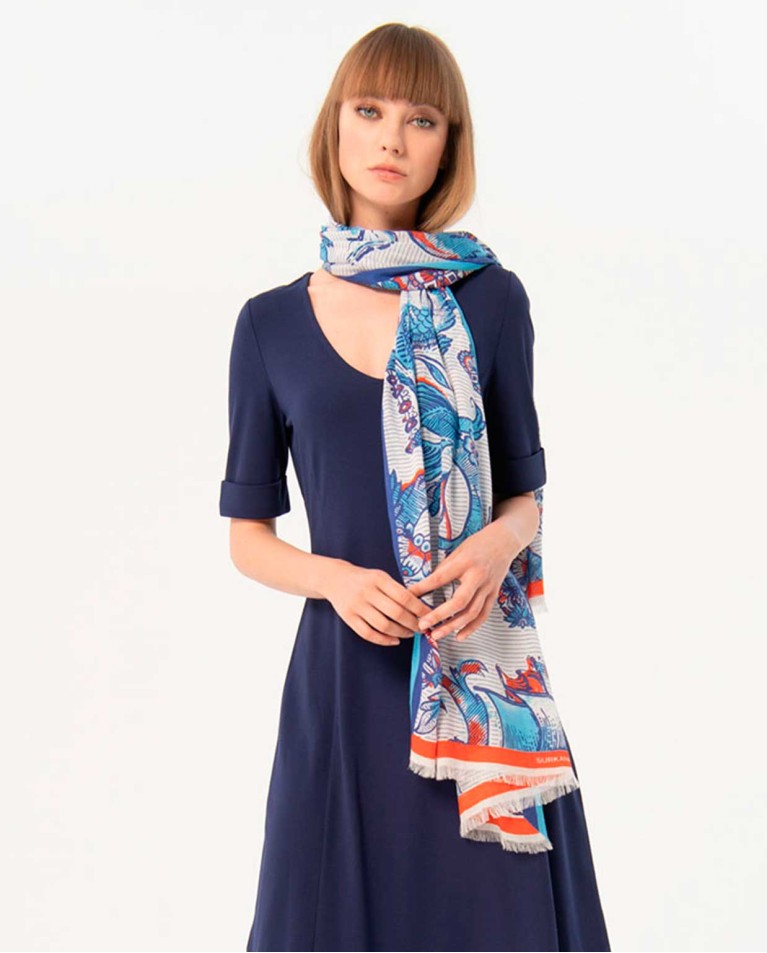 Foulard paréo imprimé Bleu