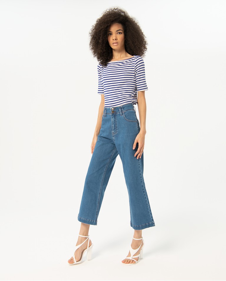 Jeans extensible court Bleu