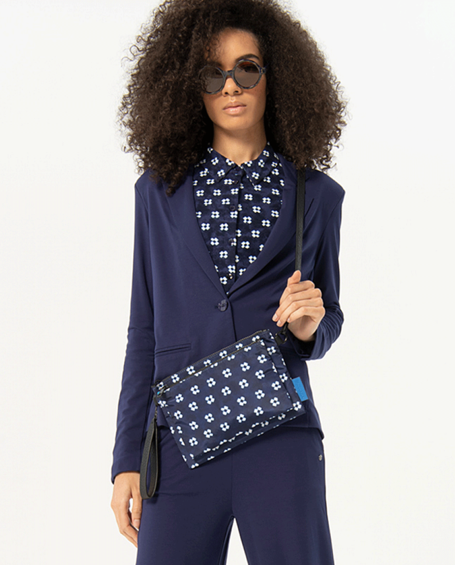 Printed flat shoulder bag Blue