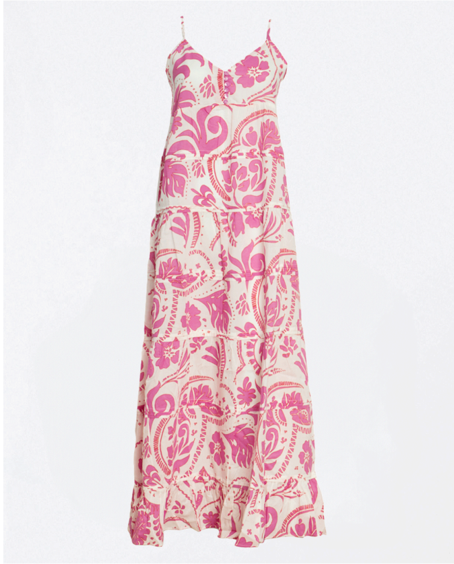 Robe longue de plage en coton fin Fushia