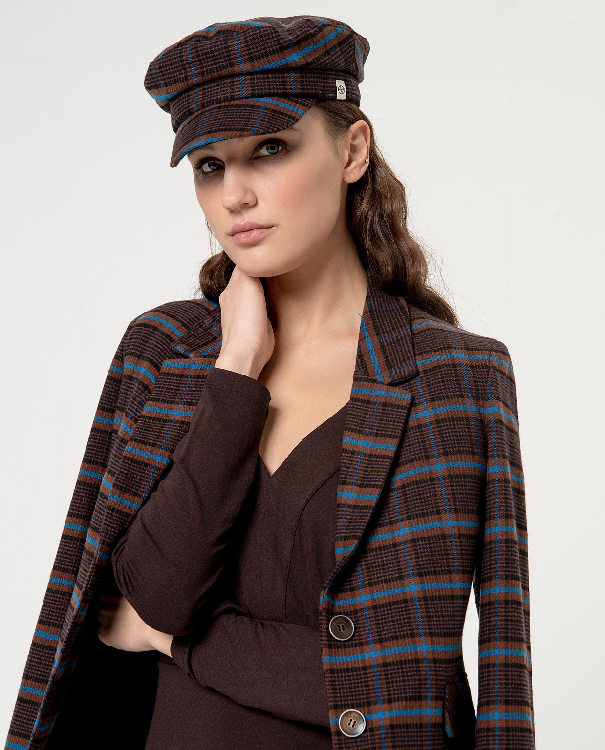 Plaid baker's cap Brown