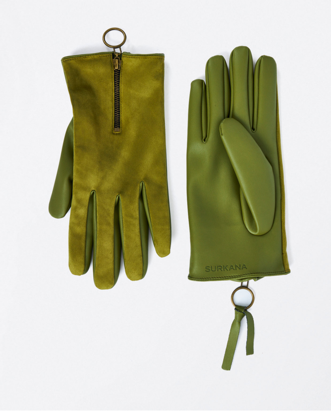 Combination gloves with zipper Khaki