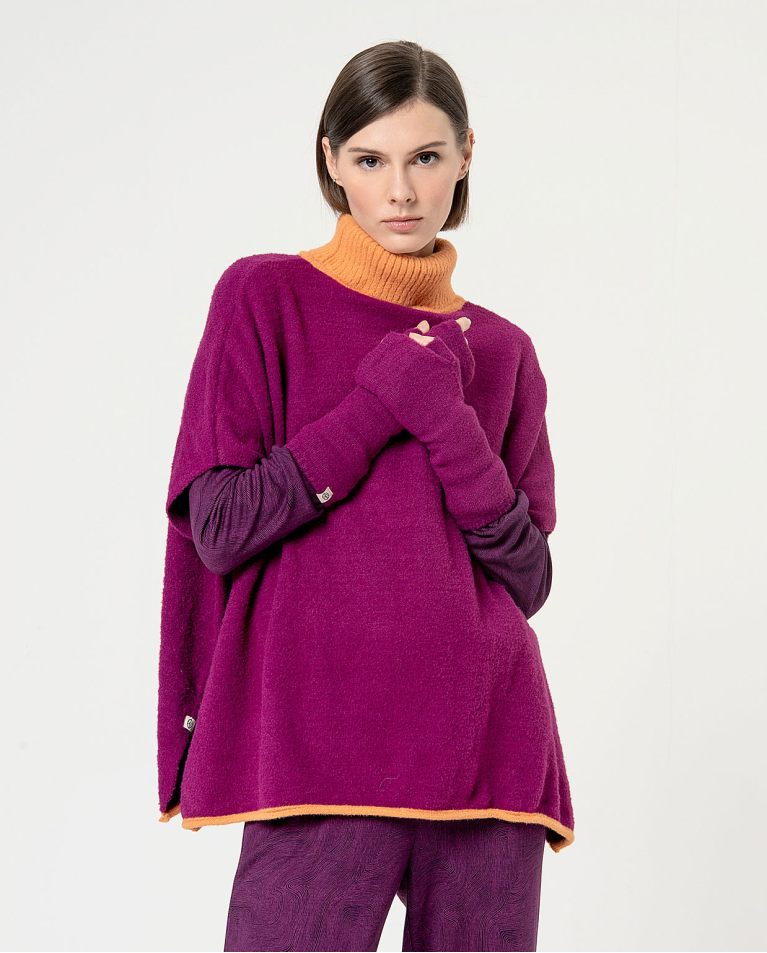 Plain contrast knitted poncho Purple