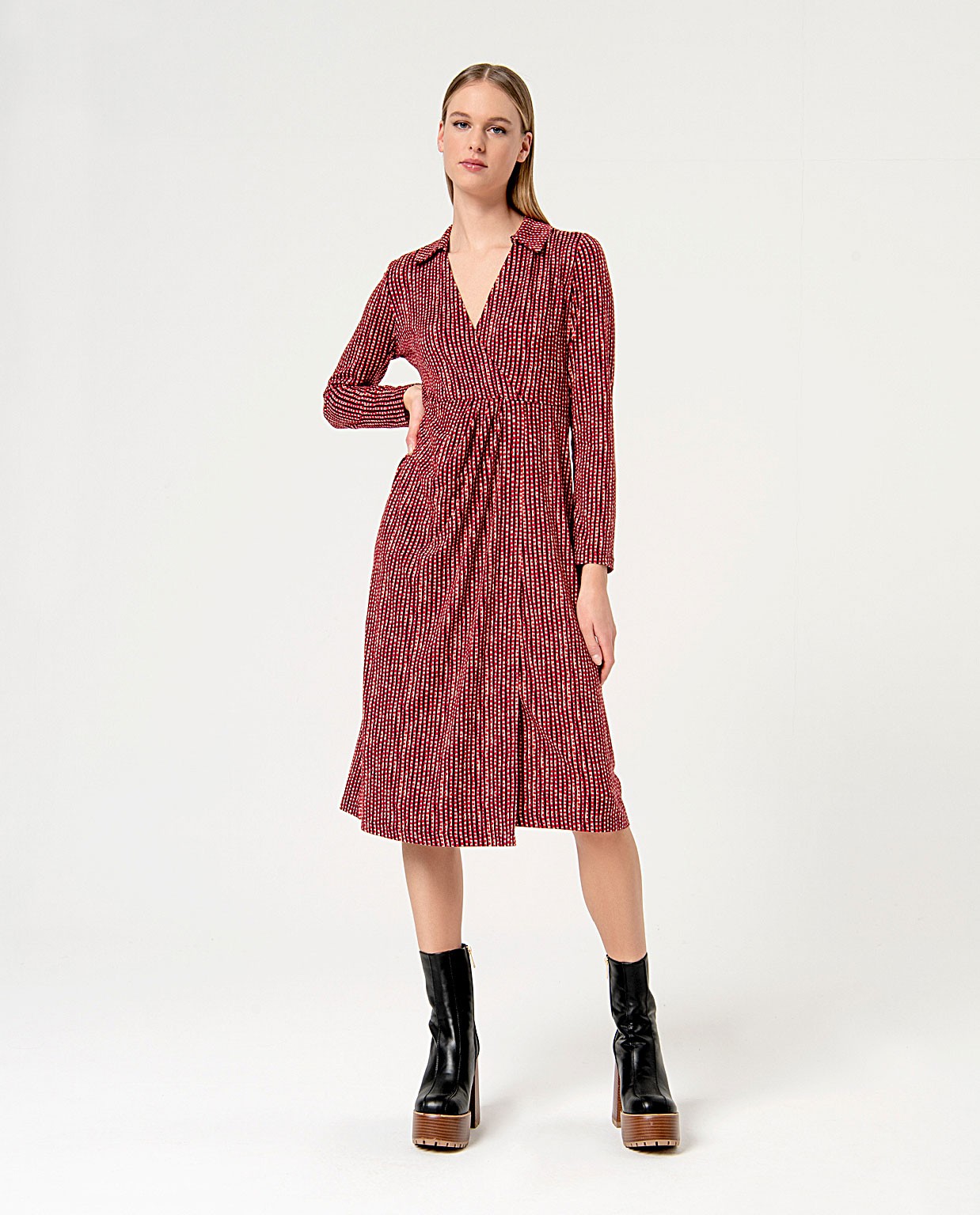 Printed flowing midi dress Red