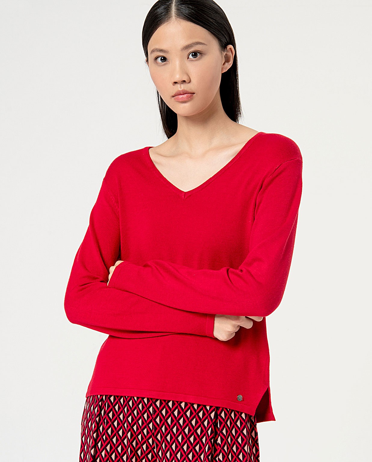 Pull uni à effet brossé Rouge