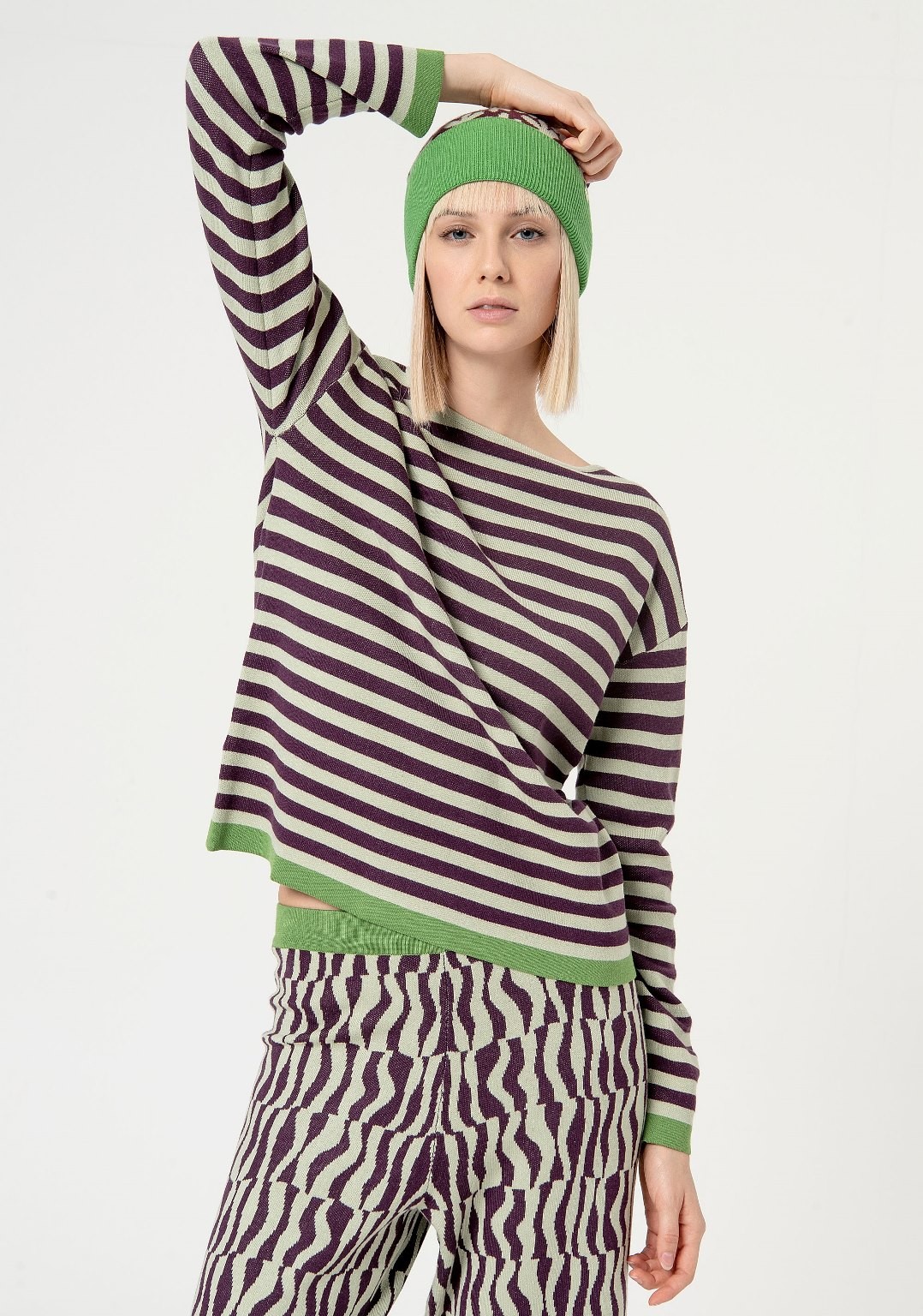 Striped jacquard sweater Acid green