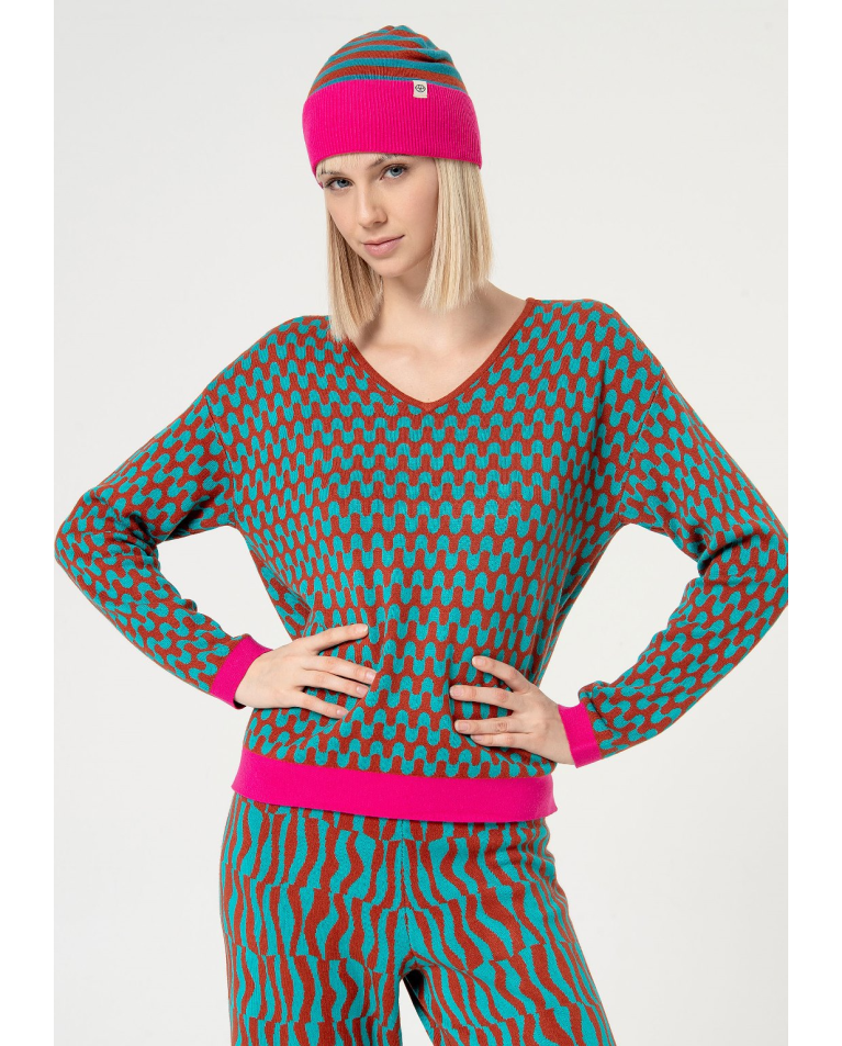 Geometric jacquard sweater Turquoise