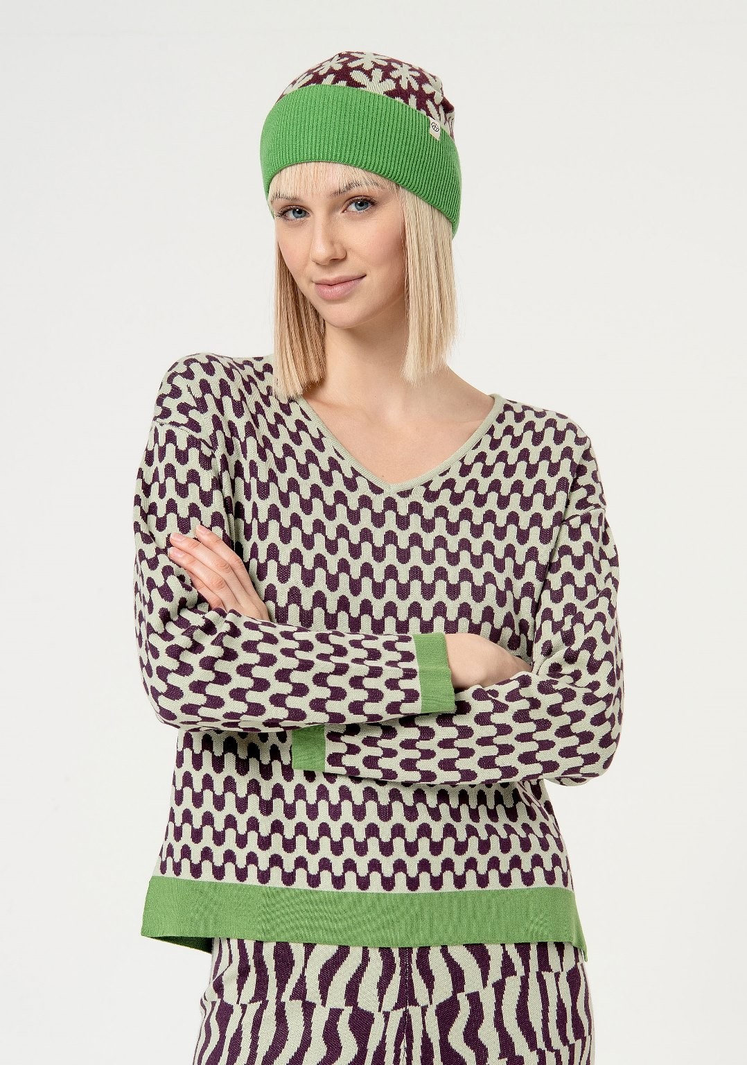 Geometric jacquard sweater Acid green