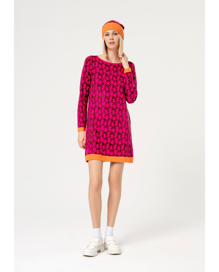 Printed stretch jacquard stretch dress Fuchsia