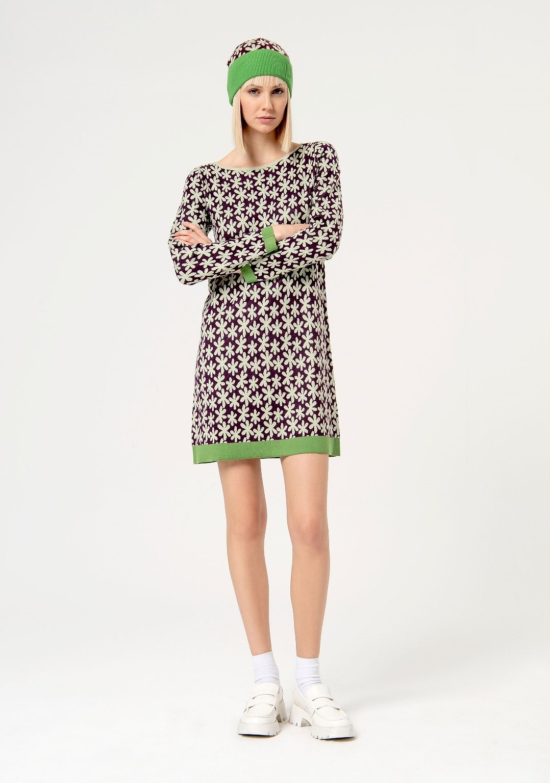 Robe en jacquard stretch imprimé Vert acide