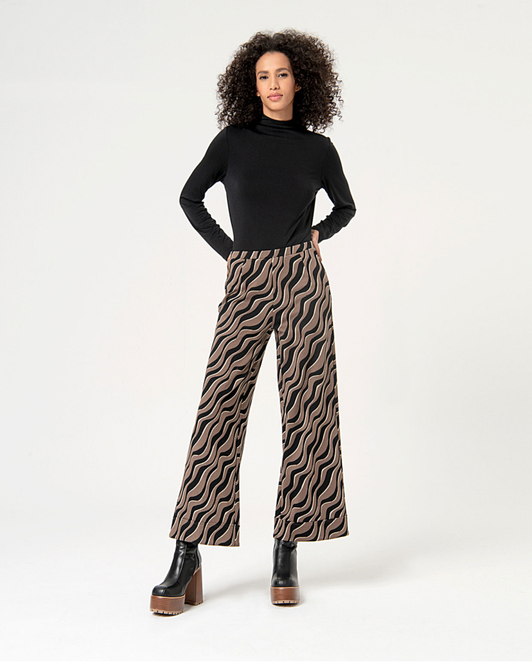 Pantalon large extensible en jacquard Noir