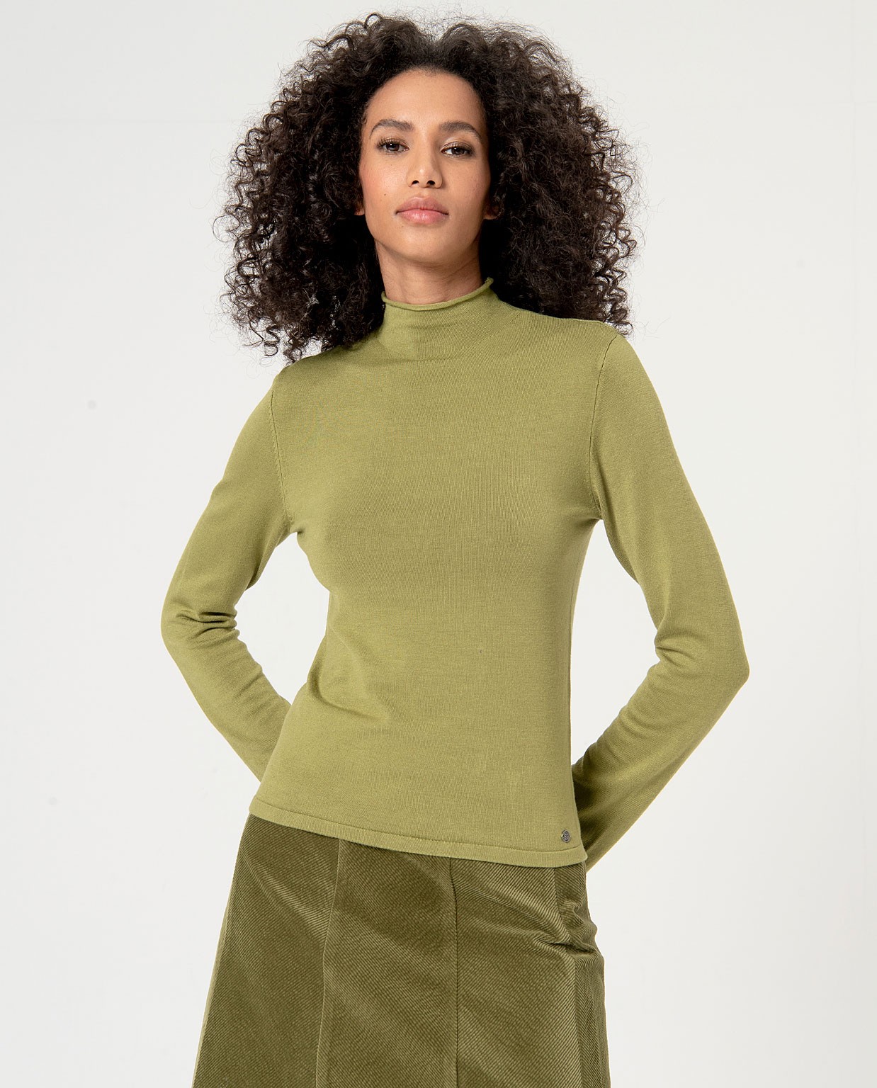 Pull tricoté uni à col perkins Khaki