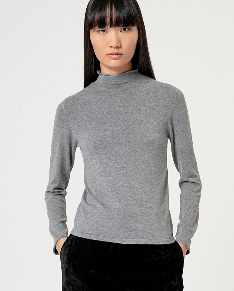 Plain perkins collar knitted sweater Grey