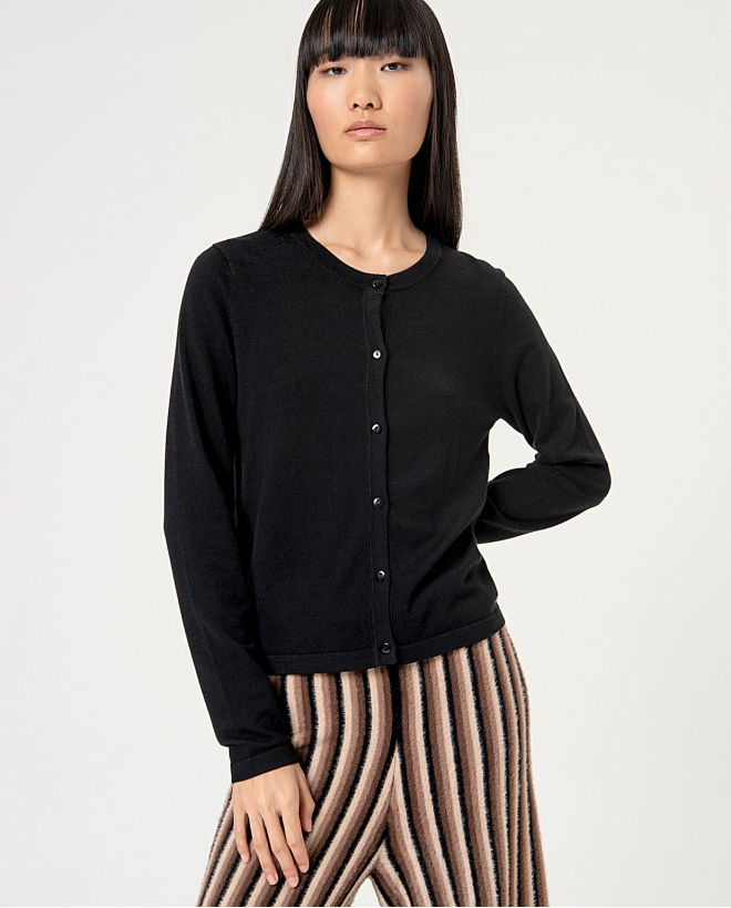 Cardigan court en maille unie Noir