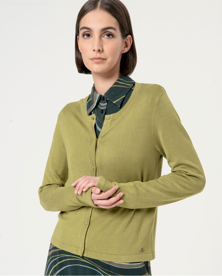 Cardigan court en maille unie Khaki