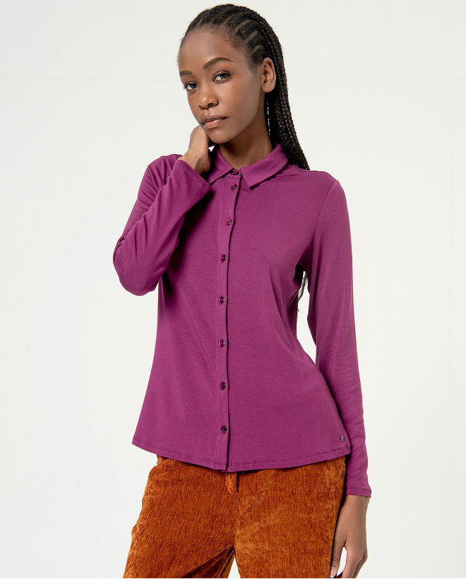 Smooth long sleeve elastic shirt Purple