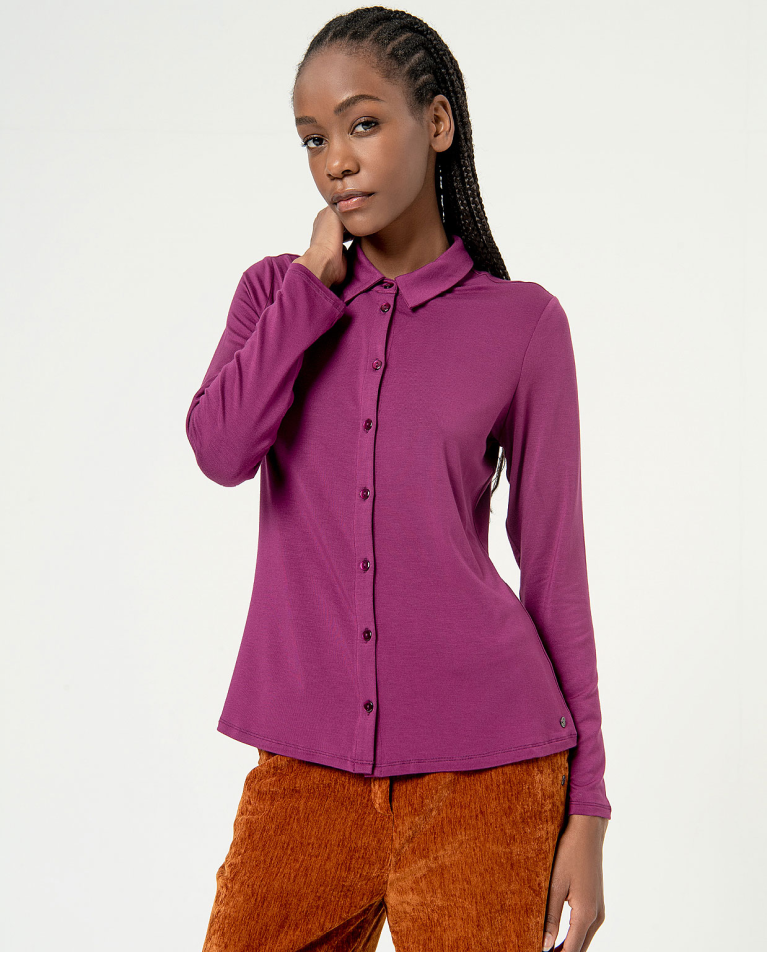 Chemise lisse à manches longues et élastiques Violet