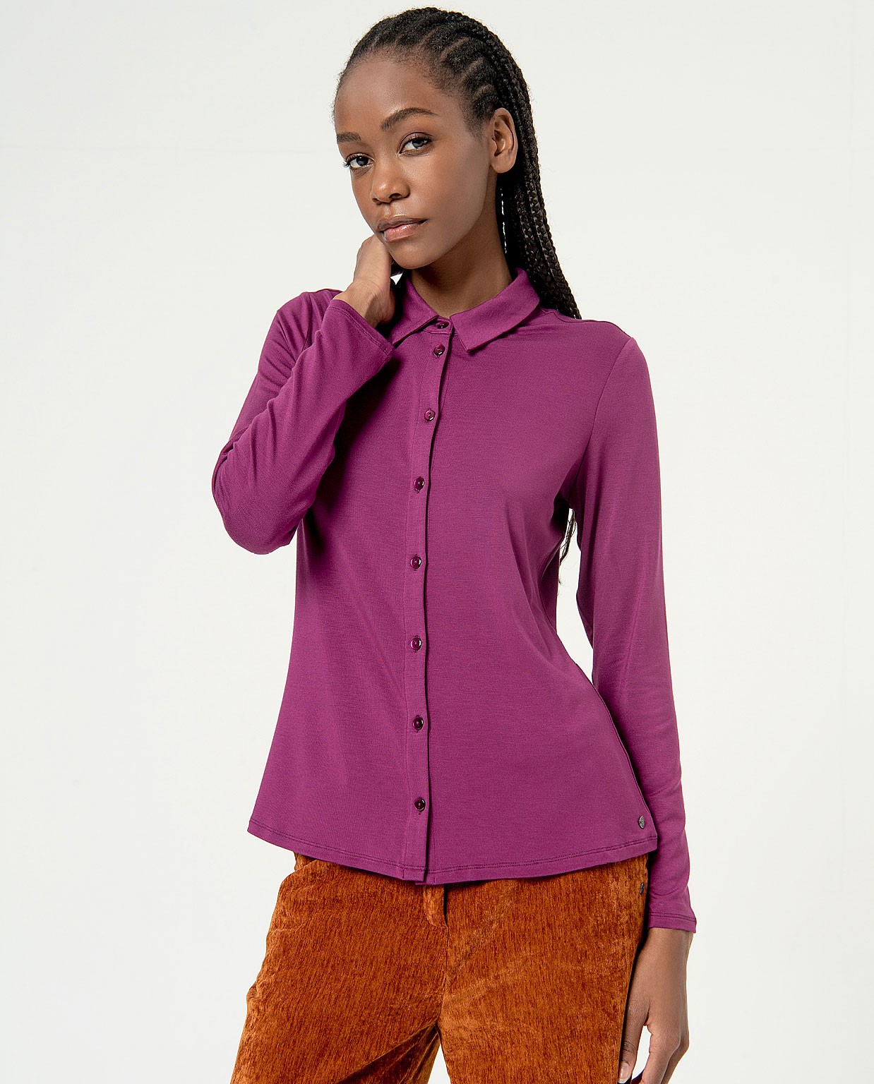 Chemise lisse à manches longues et élastiques Violet