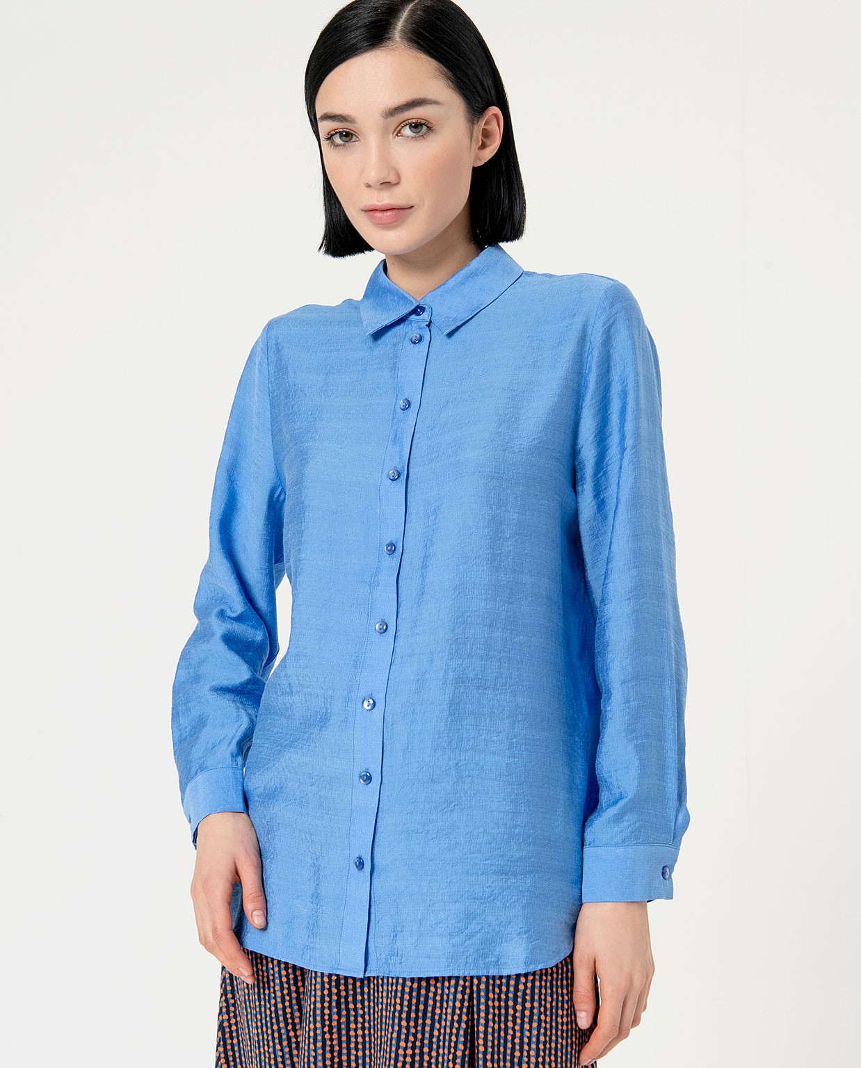 Chemise lisse structurée à ourlet arrondi Bleu