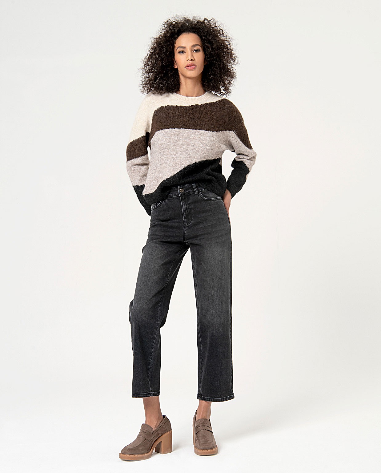 Jean cropped stretch uni Noir