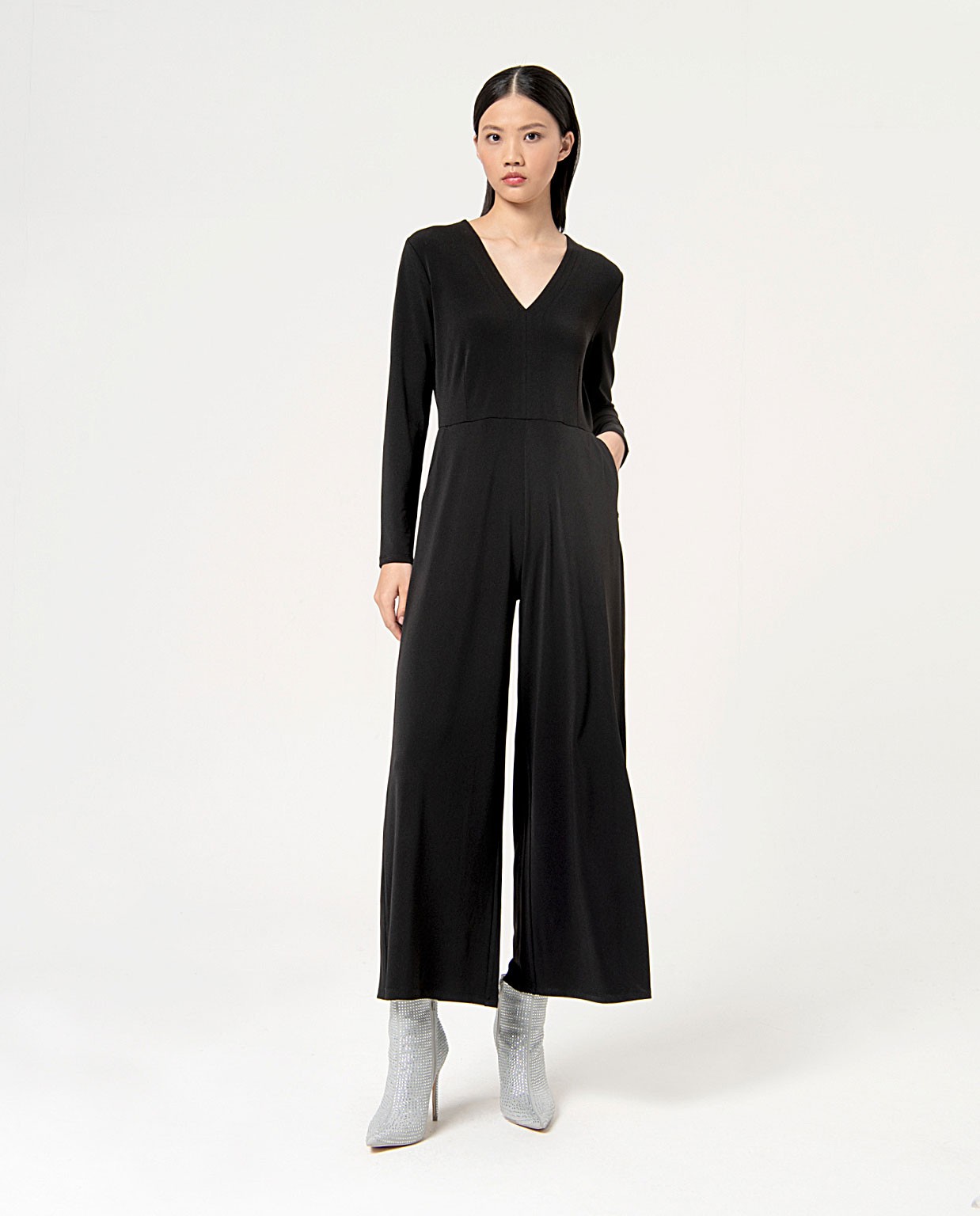 Plain elastic basic jumpsuit Black